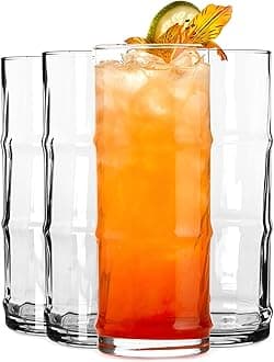 Tiki Bamboo Highball Drinking Glasses,Iconic 16 Oz Tall Cocktail Glasses Set of 4,Modern Highball Cocktail Glasses