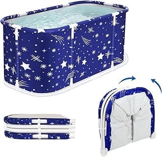 45-inch Folding Adult Bathtub, Large Portable Bathtub with Storage Basket, 1.15 Meter Folding Bath tub with Massage Board for Indoor/Outdoor Use (Starsky Blue)