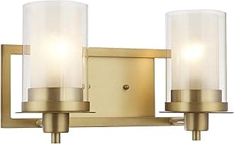 Designers Impressions Juno Brushed Brass 2 Light Wall Sconce/Bathroom Fixture with Clear and Frosted Glass: 73486