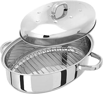 Judge TC182 35 x 25 cm Thermic Oval Roaster With Domed Lid Stainless Steel- silver