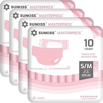 Masterpiece Adult Diapers with Ultimate Absorbency, Unisex Disposable Incontinence Briefs with Tabs for Women and Men, Odor Control, Pink, S/M, 40 Count (4 Packs of 10)