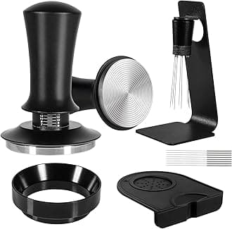 Espresso Accessories Kit 58mm, Coffee Tamper with Spring Loaded Calibration, 316 Stainless WDT Tool with Magnetic Stand and Dosing Funnel Set Fits Espresso Machine Press and 58mm Portafilters