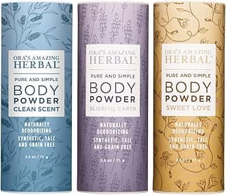Ora's Amazing Herbal Natural Talc-Free Body Powder for Women, Variety Pack with Essential Oils, No Talc or Corn, Grain-Free, Scented Bath and Dusting Powder, 2.5 oz (3-Pack)