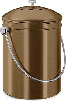 Compost Bin for Kitchen Countertop, 1.3 Gallon Compost Bucket for Kitchen with Lid, Includes 1 Spare Charcoal Filter (Bronze)