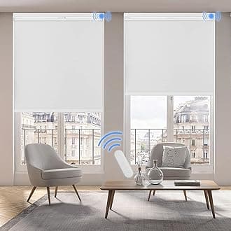 Grandekor Motorized Blinds with Remote Control, Blackout Roller Shade Electric Shades Cordless Smart Blinds for Bedroom Living Room Office,White,W29xH72