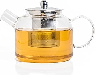 Sipologie Inspire Tea Pot with Infuser 900ml, Glass Tea Kettle for Gas Stove, Flame Proof Glass Kettle for Tea, Fine Mesh Stainless Steel Infuser