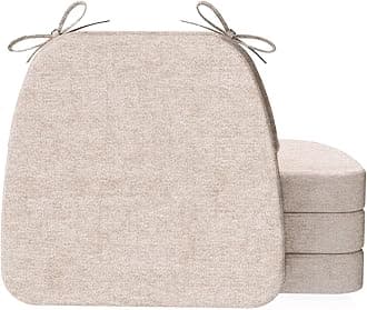AAAAAcessories D-Shaped Chair Cushions, 2" Thick Dining Chair Pads with Ties and Removable, Machine-Washable Cover, 17" x 16", Set of 4, Oatmeal Beige