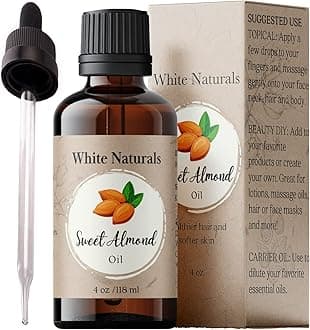 Sweet Almond Oil for Hair and Skin, 100% Pure and Natural Cold Pressed, Hexane Free, Skin Moisturizer, Nails, Massage, Carrier Oil