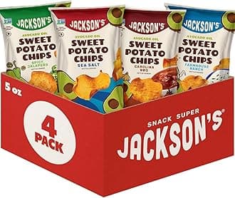 Jackson’s Sweet Potato Kettle Chips Avocado Oil Variety Pack made with Premium Oils (5 oz, Pack of 4) - Allergen-friendly, Gluten Free, Peanut Free, Vegan, Paleo Friendly - Shark Tank Product