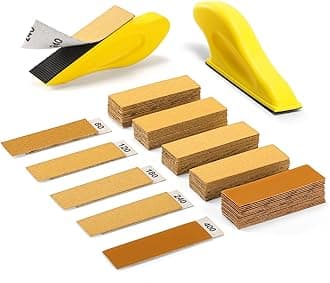 POLIWELL 100 Sheets Micro Sander Kit 3.5” x 1” Mini Sander for Small Projects, Detail Handle Sanding Tools + Sandpaper 80 120 180 240 400 Grit for DIY Crafts Wood Tight Narrow Spaces Polishing,