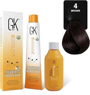 GK HAIR Global Keratin Natural 4 Brown Hair Color Cream Tube (3.4 Fl Oz/100ml) + 20 Volume Developer (5 Fl Oz/150ml) - Professional Permanent Long Lasting Toner Dye
