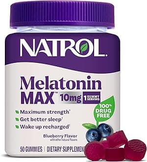 Melatonin 10mg Sleep Aid Supplement, 50 Count MelatoninMax Gummies, Blueberry Flavor, 10 mg Melatonin Gummies for Occasional Sleeplessness, 50 Day Supply