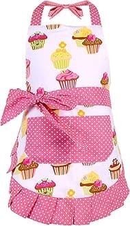Cotton Aprons for Kid Girls, Cupcake Pattern Apron for Children, Great for Daughters Litter Girls(Kid Girl)