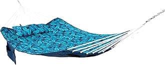 Sunnydaze Quilted Fabric Double Outdoor Hammock - 2-Person Hammock with Metal Curved Spreader Bars - Tropical Palms