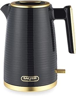 Salter Palermo Electric 1.7L Kettle - 3000W Rapid Boil, 360° Swivel Base, Auto Shut-Off, Boil-Dry Sensor, Anti-Limescale Filter, Easy View Water Window, Strix Controller, Black & Gold