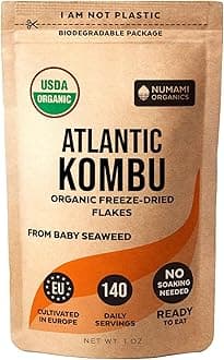 Organic Kombu Flakes - 1oz. Young Pure Seaweed Grown in North Atlantic. USDA Certified and Freeze-Dried Premium Quality. Soft Texture & Mild Taste. 140 Servings