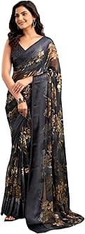 SIRIL Women's Georgette Floral Printed Saree With Unstitched Blouse Piece
