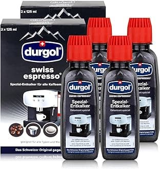 Durgol Swiss Espresso, Descaler and Decalcifier for All Brands of Espresso Machines and Coffee Makers, 4 x 125 ml (Pack of 4)