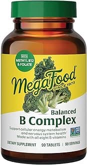 MegaFood Balanced B Complex - Vitamin B Complex for Women & Men - Vitamin B6, B12, Folate, Biotin - Cellular Energy Metabolism & Nervous System Health, Vegan, Gluten Free, 90 Tablets
