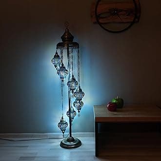 Asylove Turkish Floor Lamp, Mosaic Turkish Lamp, 7 GlobeFloor Lighting Standing Decorative Home Modern Designs Offer Handmade Glass 5 inch Globe - Total Dimensions 18 x 18 x 60 inch (Turquoise)