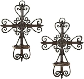 Sungmor Cast Iron Candle Sconces Set of 2, Decorative Wall Mounted Candle Holder, Vintage Cross Shape Home Candle Display Holder, Gothic Wall Sconce Kitchen Dining Living Room Patio Decor