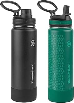 Bottles with Chug Lid & Straw Lid - Insulated Stainless Steel Water Bottle with Leak-Proof Lids - Dishwasher-Safe - 2 Bottles, 1 Straw Lid & 1 Chug Lid - 24 oz, Black/Malachite