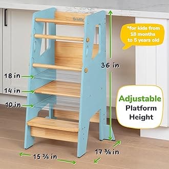 Ocodile Toddler Standing Tower - Safe Montessori Step Stool for Toddlers, Perfect Tower for Learning New Skills - Ideal Helper for Little Kids in The Kitchen - Blue