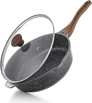 Nonstick Deep Frying Pan Skillet, 11-inch Saute Pan with Lid, Stay-cool Handle, Chef Pan Healthy Stone Cookware Cooking Pan, Induction Compatible