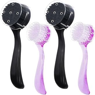 4 Pcs Handheld Face Scrubber, Facial Cleansing Brush Charcoal Black Bristles Face Exfoliator Soft Brush with Lid for Gentle Deep Cleansing and Exfoliating, Large Black+Small Purple