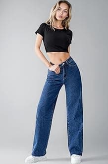 KOTTY Women’s High Waist Wide Leg Button Coin Pocket Straight Fit Jeans Stylish Regular to Plus Size Fit Denim Jeans for Women
