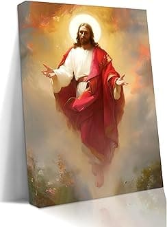 Eysintum Framed Jesus Christ Ascension Wall Art Christian Religious Canvas Print Faith Home Decor Spiritual Poster for Living Room Church Prayer Room 16x24in