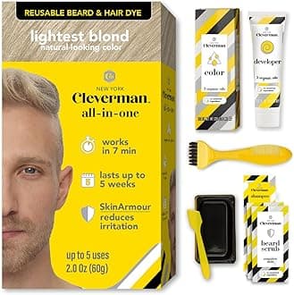 - Reusable Hair & Beard Dye for Men – Lightest Blond 10.03 | Up to 5 Uses, 7 Minutes | Natural Gray Coverage, No-Drip Cream with SkinArmour® – Cleverman