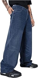 Verdusa Men's High Waist Loose Jeans Baggy Straight Leg Denim Pants Trousers