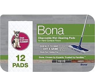 Multi-Surface Floor Disposable Wet Cleaning Pads - 12-Pack - Residue-Free Floor Cleaning Solution for Stone, Tile, Laminate, and Vinyl Floors