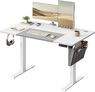VASAGLE Electric Standing Desk, Height Adjustable Desk, 60 x 120 x (72-120) cm, 4 Memory Heights, Storage Pocket, for Home Office, Study, Cloud White and Matte White LSD015W12V1