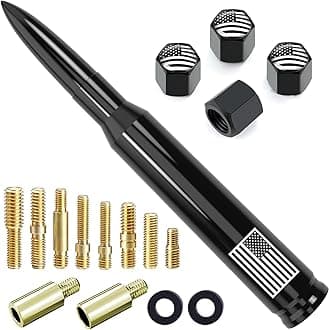 Car Bullet Antenna Replacement with Valve Stem Cap for Ford F150 F250 F350 Super Duty Raptor Bronco Dodge Ram Chevy Silverado GMC Sierra 1500 2500 3500 Truck Accessories 1990-2024 (Black)