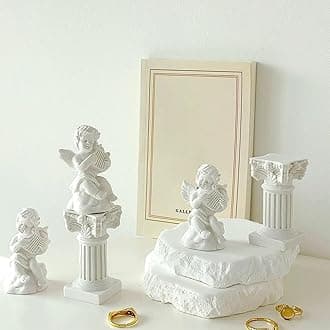 LIYAOLI 4pcs 2.7'' Cherub Decor & 2pcs Roman Decorative Columns Props Shooting,Little Angel Statues for Home Decor Adorable Music Small Angel Figurines