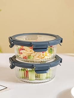 Nestasia Glass Lunch Box Set of 2 (950ml Each), Each Borosilicate Airtight and Leak-Proof, Clear Food Containers for Office, Microwave and Freezer Safe with Safety Lock