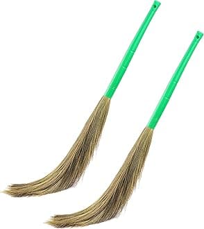 Zureni ZN-BR-06 Sphere Floor Broom with Natural Soft No Dust Grass Long Stick Jhadu for Home Pantry Office Cleaning (2 Pcs, Random Colours)