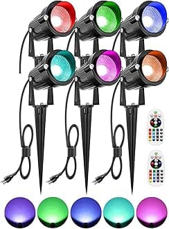 ZUCKEO RGBW Christmas Spotlights Outdoor LED Spot Lights for Yard, 10W Color Changing Landscape Lighting 120V Waterproof Spotlight with Plug & Remote for House Garden Path Tree Decoration(6Pack)