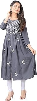 KrazzyKudy Women's Rayon Embroidered Flared Kurtis