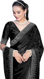 Women's Georgette Hot Fixing Stone Work Saree with Unstitched Blouse Piece