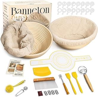 Sourdough Starter Kit, 9" Round & 10" Oval Banneton Bread Proofing Baskets Set, Sourdough Bread Baking Supplies Bread Making Tools (2 Round Gift Set)