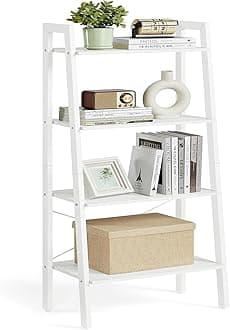 Ladder Shelf, 4-Tier Bookshelf, Storage Rack, Bookcase with Steel Frame, for Living Room, Home Office, Kitchen, Bedroom, Industrial Style, Maple White and Pearl White ULLS044W44