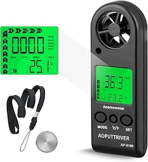 Anemometer Handheld Wind Speed Meter for Measuring Wind Speed Temperature and Max/Average/Current, High Precision Anemometer Measuring for Windsurfing Sailing Fishing Outdoor Activities