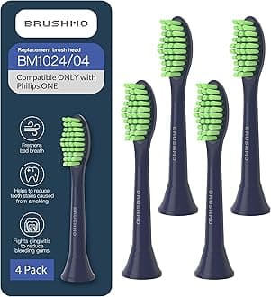 Replacement Toothbrush Heads, Compatible with Philips One for Sonicare Electric Toothbrush Handles HY1022, 4 Standard Heads with Tongue Cleaner, Soft DuPont Bristles, BM124m Midnight Navy Blue