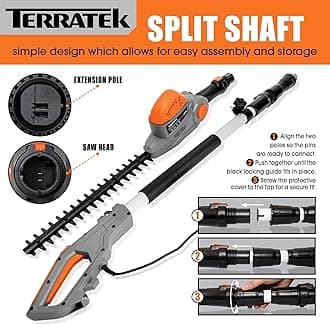 Terratek 2.75m 550W Electric Long Reach Corded Pole Hedge Trimmer Grey, T500LR-2, , Electric Pole Hedge Trimmer