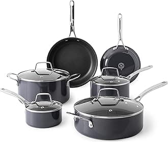 Martha StewartLockton Premium Nonstick 10 Piece Enamel Heavy Gauge Aluminum Pots and Pans Cookware Set - Grey