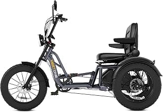 Meetone Folding Electric Tricycle for Adults, 1200W Electric Trike, 22MPH 100Miles 3 Wheel Electric Bike, Reverse Gear, Rear Differential, 450lbs Load, F&R Baskets, 4'' Wide Fat Tire, UL Certified