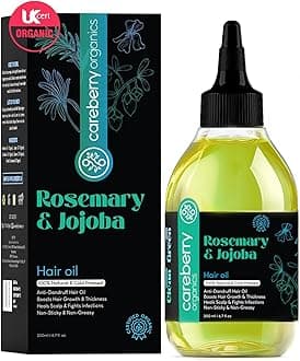 Organic Rosemary Jojoba Oil Blend for Hair Growth, Hair Fall and Dandruff Control, Scalp Care | UKCert Certified Organic, Ayurvedic, Lightweight & Non Sticky, 200ml